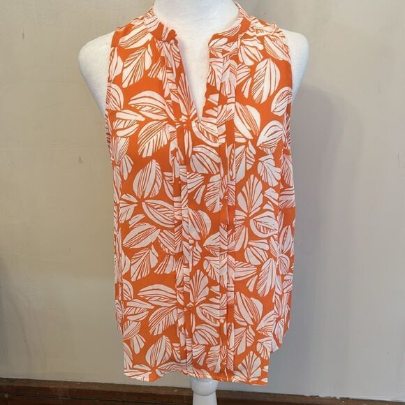 41 Hawthorn orange white leaf pattern sleeveless blouse Size S New - Picture 2 of 10